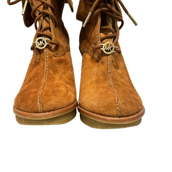 Michael Kors Womens Stiletto Heeled Tan Lace Up Suede Ankle Booties - Size 7M - Picture 2 of 12
